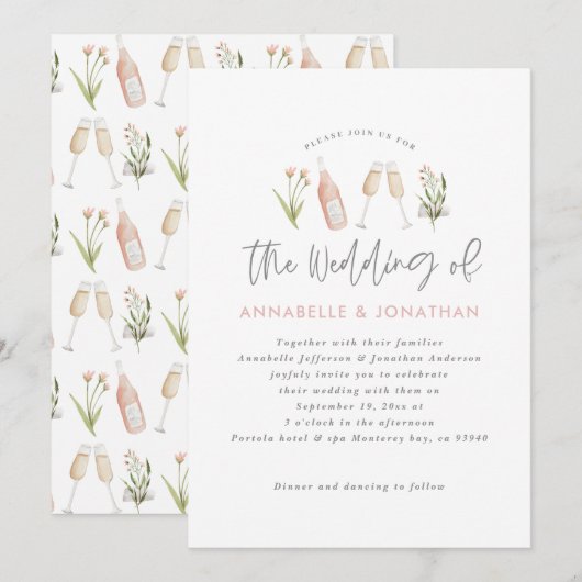 wilde bloem bloem champagne moderne script aankondiging (Voorkant / Achterkant)