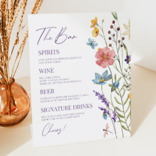 Wilde Bloem Bloemen Bruiloft Bar Reclamebord Met Voetstuk