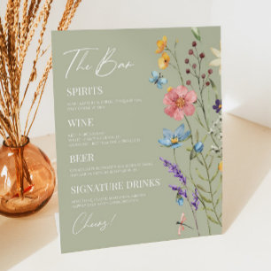 Wilde Bloem Bloemen Bruiloft Bar Reclamebord Met Voetstuk