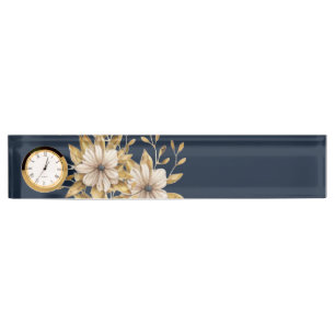 Wilde bloem, bloemen bureau naamplaatje in blauw naambordje