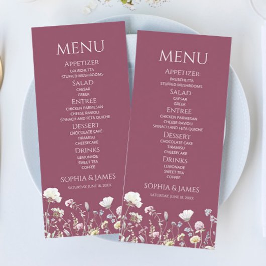 Wilde Bloem Bloemen Tuin Bruiloft Eten Menu