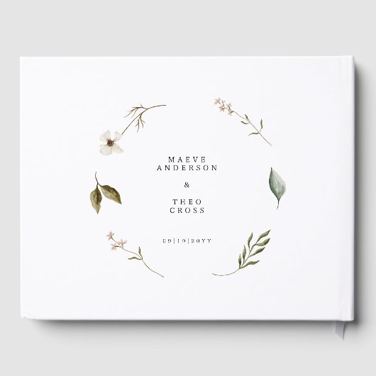 Wilde bloem bloemenelegante minimale bruiloft deco gastenboek (Achterkant)