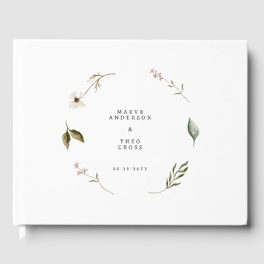 Wilde bloem bloemenelegante minimale bruiloft deco gastenboek (Voorkant)