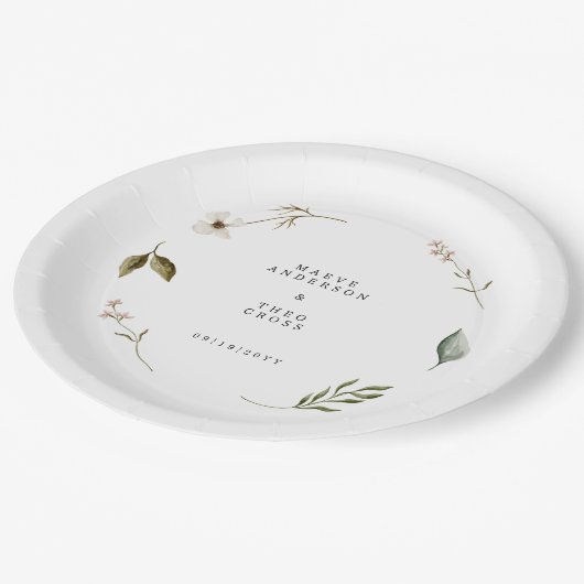 Wilde bloem bloemenelegante minimale bruiloft deco papieren bordje (Gekanteld)