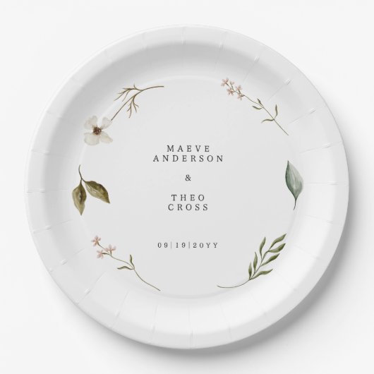 Wilde bloem bloemenelegante minimale bruiloft deco papieren bordje (Voorkant)