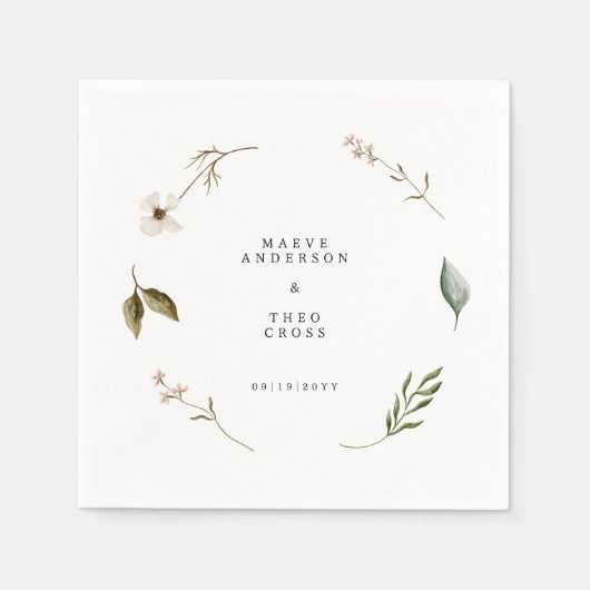 Wilde bloem bloemenelegante minimale bruiloft deco servet (Voorkant)