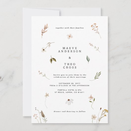 Wilde bloem bloemenelegante minimale bruiloft kaart (Voorkant)