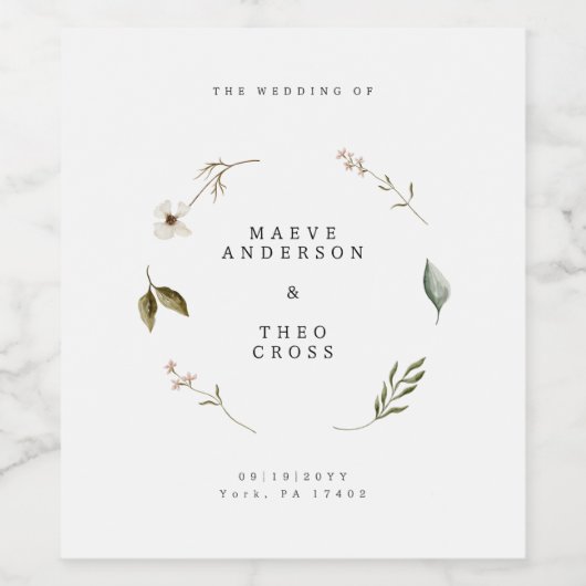 Wilde bloem bloemenelegante party decor bruiloft wijn etiket (Enkel label)