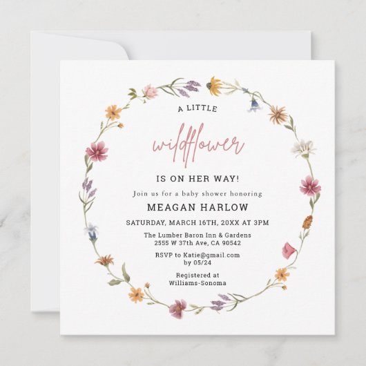 Wilde bloem bloemenkrans meisje baby shower kaart (Voorkant)