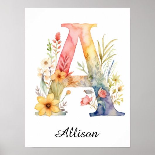 Wilde bloem bloemige initiaal letter A print (Voorkant)