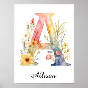 Wilde bloem bloemige initiaal letter A print