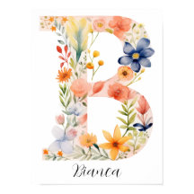 Wilde bloem bloemige initiaal letter B print
