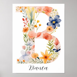 Wilde bloem bloemige initiaal letter B print