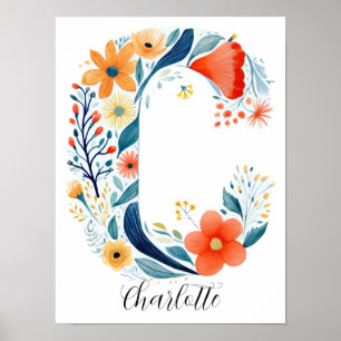 Wilde bloem bloemige initiaal letter C print
