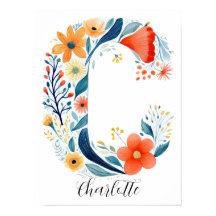 Wilde bloem bloemige initiele letter C print