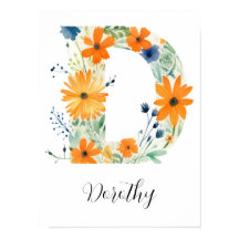 Wilde bloem bloemige initiele letter D print