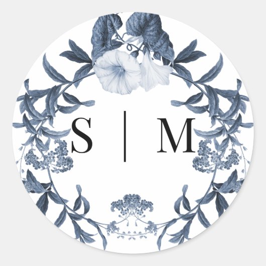 Wilde Bloem Bloemisterij Blauw en Witte Lente Trou Ronde Sticker (Voorkant)