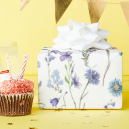 Wilde Bloem Bloemmotief Waterverf Blauw Paars Cadeaupapier