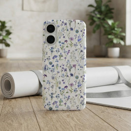 Wilde Bloem Bloemmotief Waterverf Blauw Paars iPhone 16 Hoesje