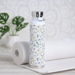 Wilde Bloem Bloemmotief Waterverf Blauw Paars Waterfles