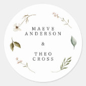 Wilde bloem bloemrijke elegante minimale save the  ronde sticker (Voorkant)