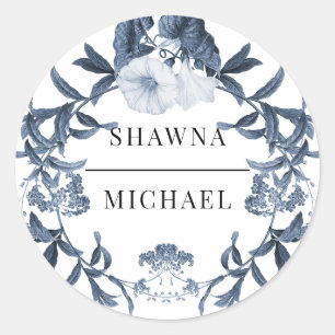 Wilde Bloem Bloemstuk Blauw en Witte Lente Trouwze Ronde Sticker