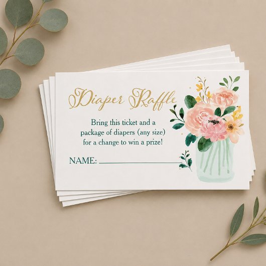 Wilde bloem bloemstuk luier raffle ticket informatiekaartje