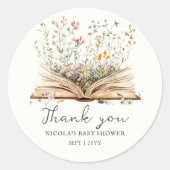 wilde bloem | Boek Thema Baby shower Favoriet Stic Ronde Sticker (Voorkant)