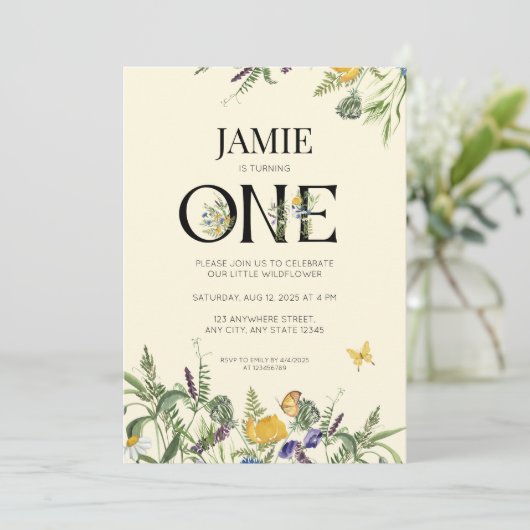 Wilde Bloem Boho 1e Verjaardag Meisje Kaart (Staand voorkant)