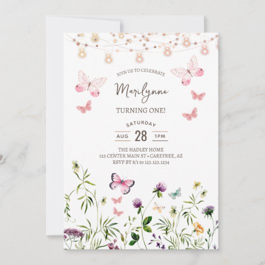 Wilde bloem Boho 1e verjaardag Uitnodiging (Voorkant)