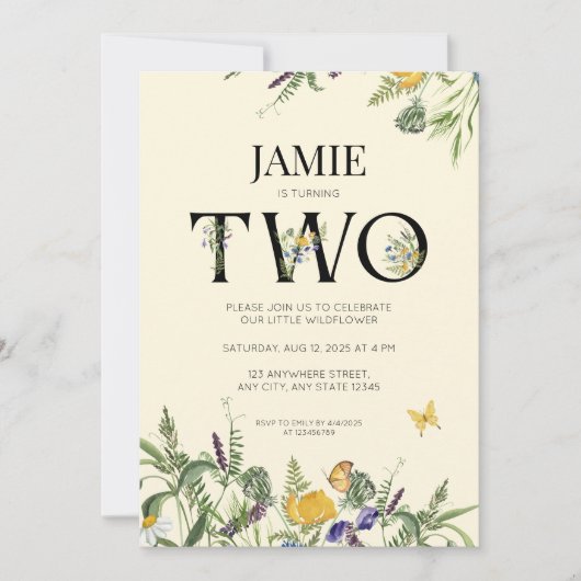 Wilde bloem Boho 2e verjaardag van de uitnodiging (Voorkant)