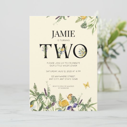 Wilde bloem Boho 2e verjaardag van de uitnodiging (Staand voorkant)