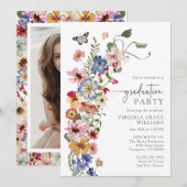 Wilde Bloem Boho Afstudeerfeest Kaart (Voorkant / Achterkant)