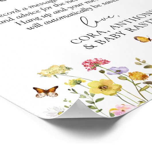 Wilde bloem Boho Baby shower Audio Guestbook Sign. Poster (Hoek)