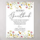 Wilde bloem Boho Baby shower Audio Guestbook Sign. Poster (Voorkant)