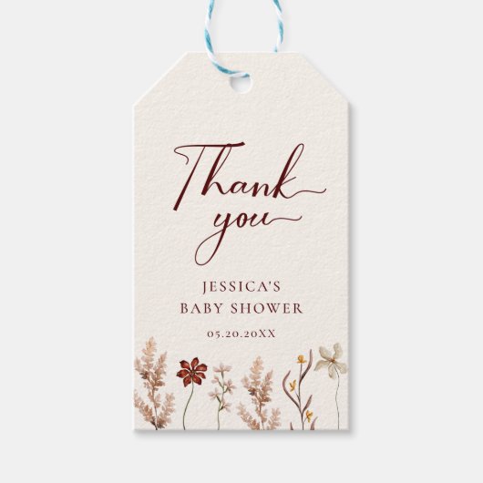 Wilde Bloem Boho Baby Shower Bedankt Cadeaulabel (Voorkant)
