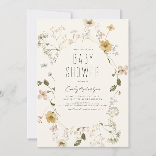 Wilde Bloem Boho Baby Shower Elegant Modern Kaart (Voorkant)