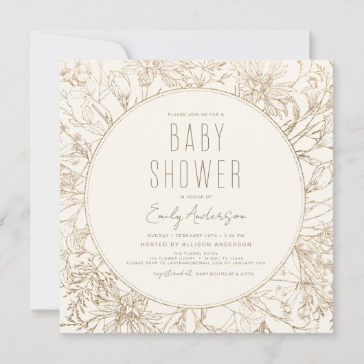 Wilde bloem Boho Baby shower Gold Modern Kaart (Voorkant)