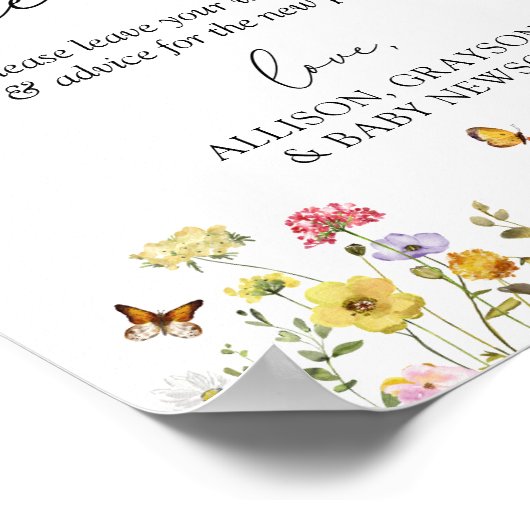 Wilde bloem Boho Baby shower Guestbook Sign. Poster (Hoek)