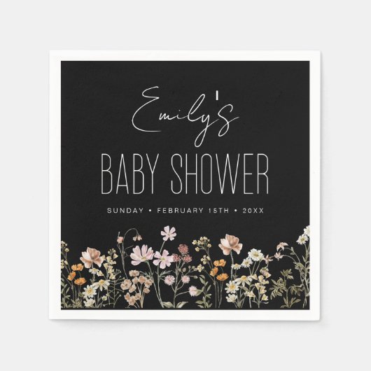 Wilde bloem Boho Baby shower in Bloom Black Servet (Voorkant)