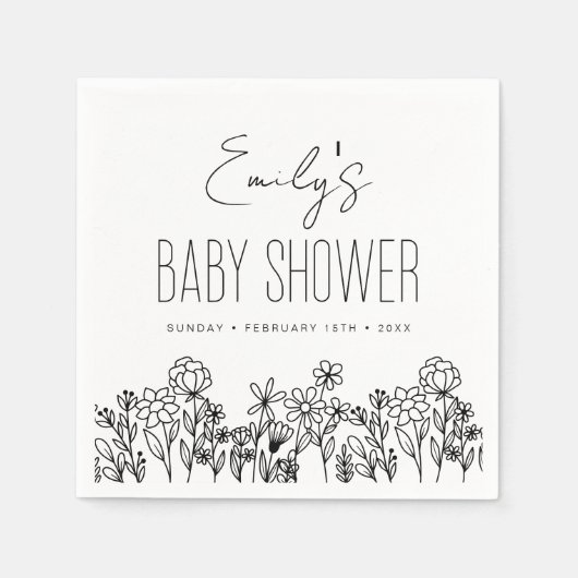 Wilde bloem Boho Baby shower in Bloom Black Servet (Voorkant)