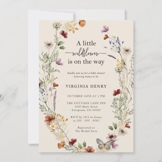 Wilde Bloem Boho Baby Shower Kaart (Voorkant)