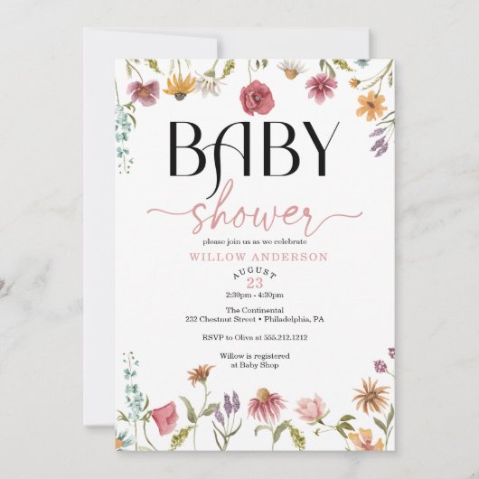 Wilde bloem Boho Baby shower Uitnodiging (Voorkant)