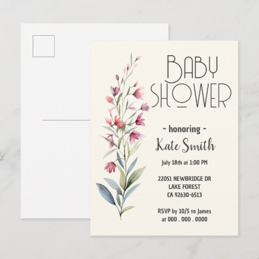 Wilde Bloem Boho Baby Shower Uitnodiging Briefkaart (Voorkant / Achterkant)