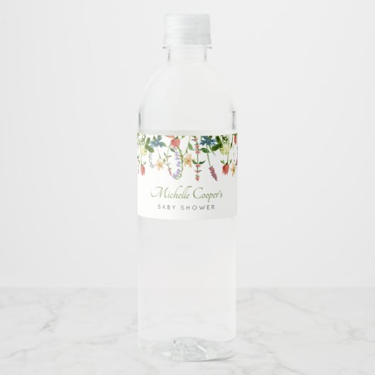 Wilde bloem Boho Baby shower Water Fles Label Waterfles Etiket (Voorkant)