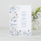 Wilde Bloem Boho Blauwe Bruiloft Kaart (Staand voorkant)