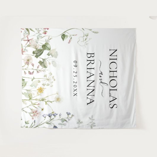 Wilde Bloem Boho Bloem Tuin Bruiloft Wandkleed (Voorkant (horizontaal))