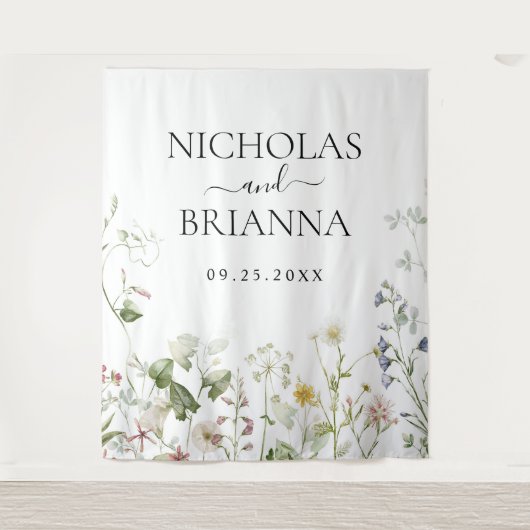 Wilde Bloem Boho Bloem Tuin Bruiloft Wandkleed (Voorkant)