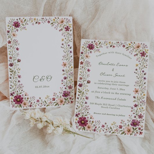 Wilde Bloem Boho Blush Roze Bourgondi Trouw Kaart