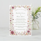 Wilde Bloem Boho Blush Roze Bourgondi Trouw Kaart (Staand voorkant)
